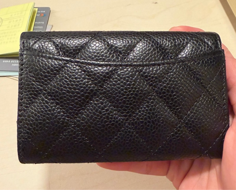 CHANEL 經典款 雙C 單層卡包/名片夾 (黑色 x 荔枝紋牛皮 x 金釦)-1