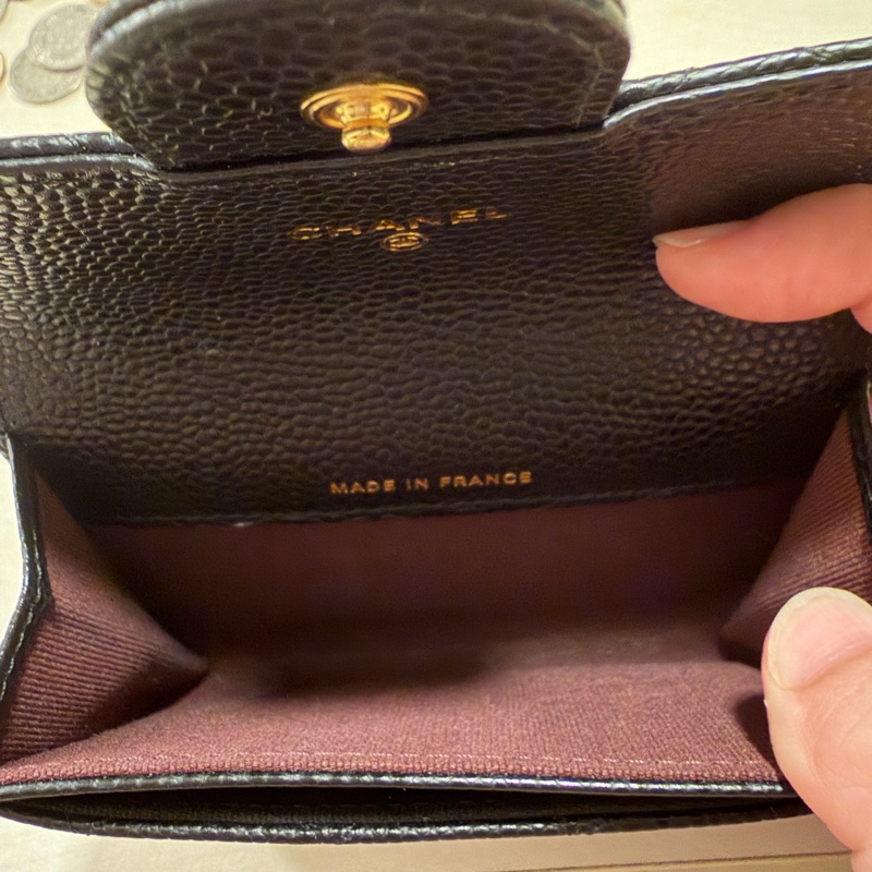 CHANEL 經典款 雙C 單層卡包/名片夾 (黑色 x 荔枝紋牛皮 x 金釦)-5