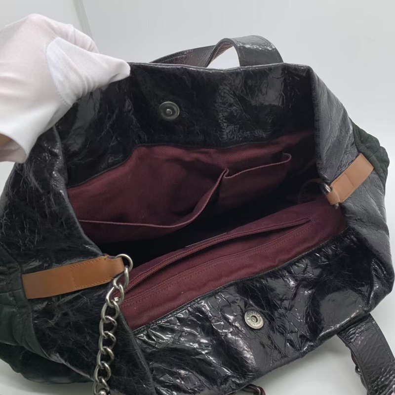 H260425）gz）二手CHANEL香奈兒2way拼皮拼色tote購物袋南瓜包，正常使用痕跡，邊角有磨損油邊有裂紋-7