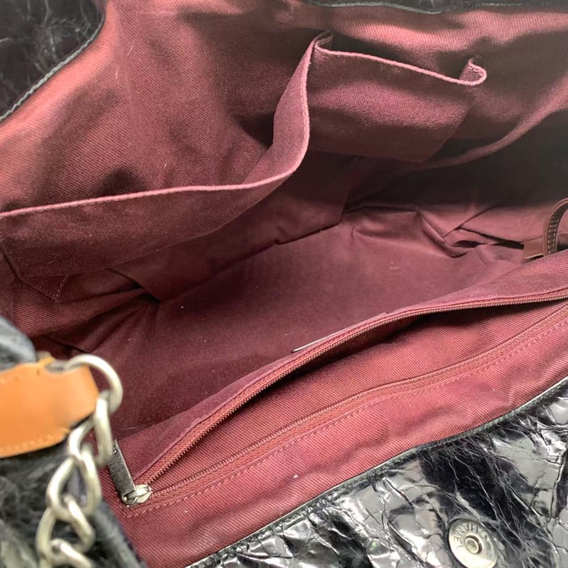 H260425）gz）二手CHANEL香奈兒2way拼皮拼色tote購物袋南瓜包，正常使用痕跡，邊角有磨損油邊有裂紋-8