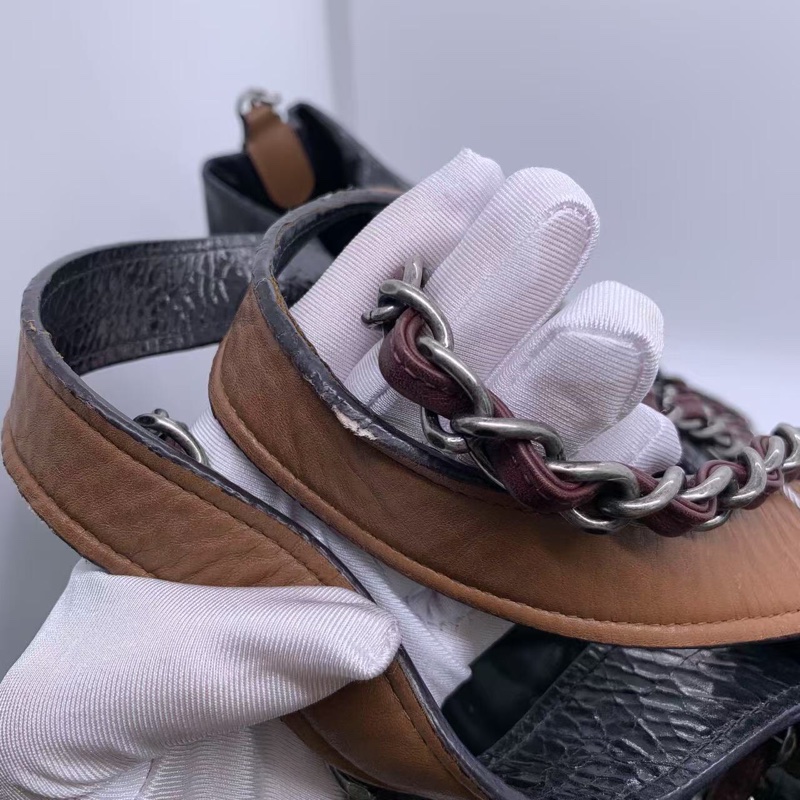 H260425）gz）二手CHANEL香奈兒2way拼皮拼色tote購物袋南瓜包，正常使用痕跡，邊角有磨損油邊有裂紋-10