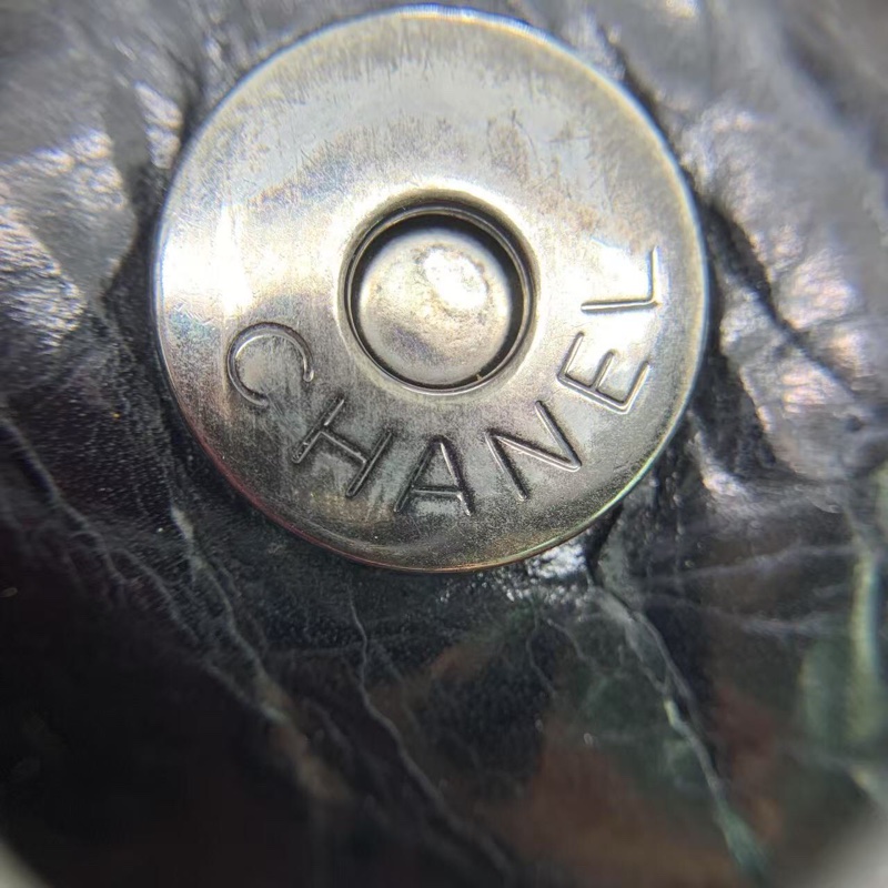 H260425）gz）二手CHANEL香奈兒2way拼皮拼色tote購物袋南瓜包，正常使用痕跡，邊角有磨損油邊有裂紋-22