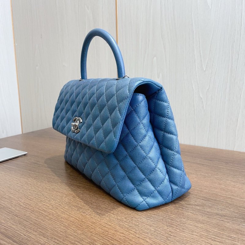 近新品 香奈兒/Chanel 藍銀荔枝牛皮Cocohandle大號手提斜背包-2