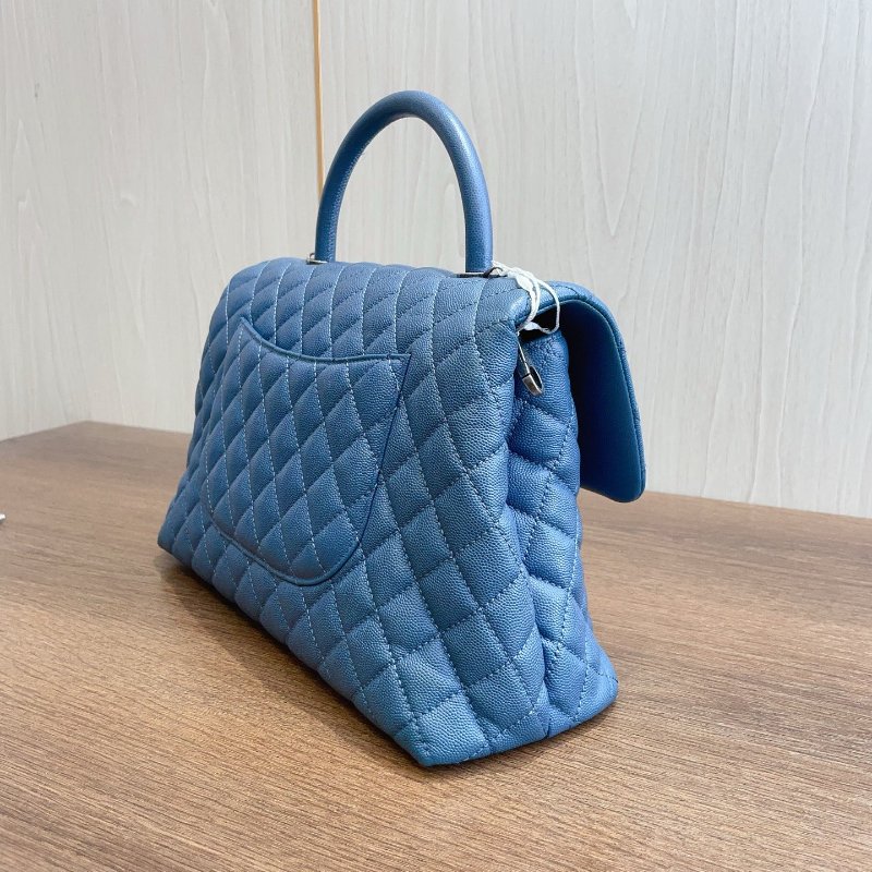 近新品 香奈兒/Chanel 藍銀荔枝牛皮Cocohandle大號手提斜背包-3