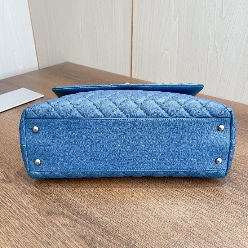 近新品 香奈兒/Chanel 藍銀荔枝牛皮Cocohandle大號手提斜背包-4