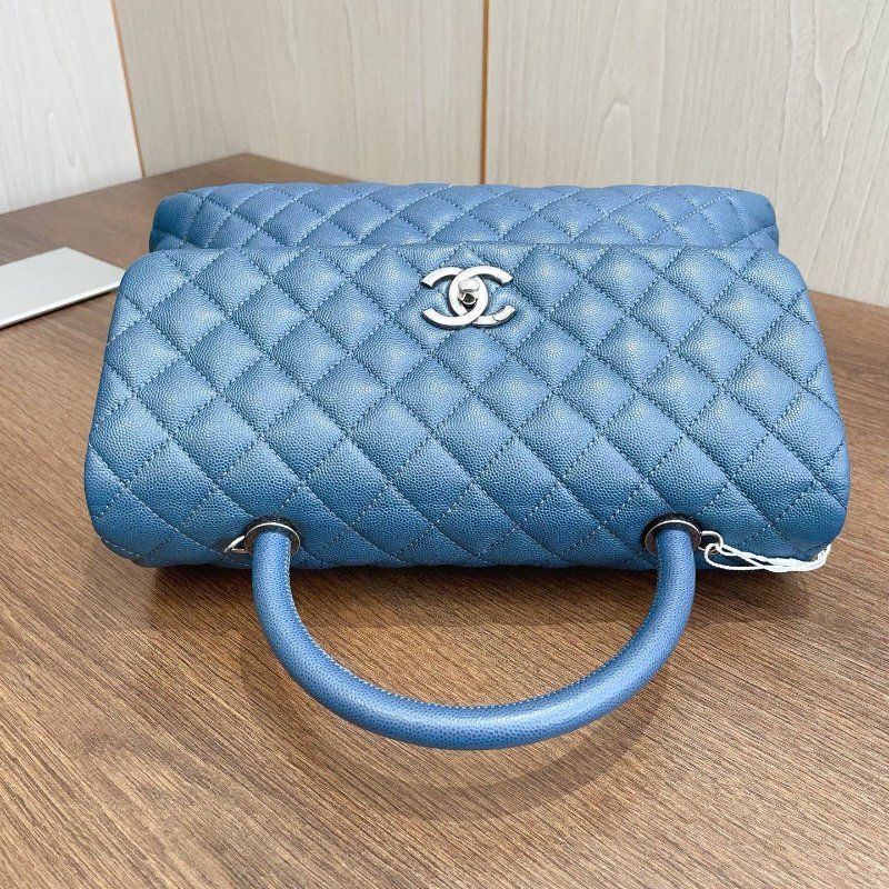 近新品 香奈兒/Chanel 藍銀荔枝牛皮Cocohandle大號手提斜背包-5