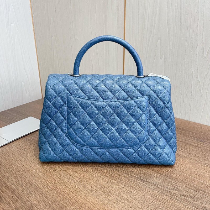 近新品 香奈兒/Chanel 藍銀荔枝牛皮Cocohandle大號手提斜背包-7