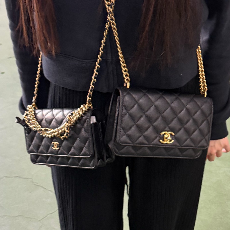 Chanel荔枝牛woc 蝴蝶結吊飾風琴包2024春夏近全新香奈兒-2