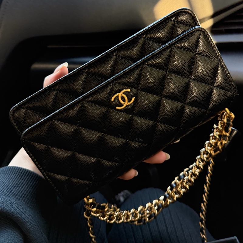 Chanel荔枝牛woc 蝴蝶結吊飾風琴包2024春夏近全新香奈兒-4