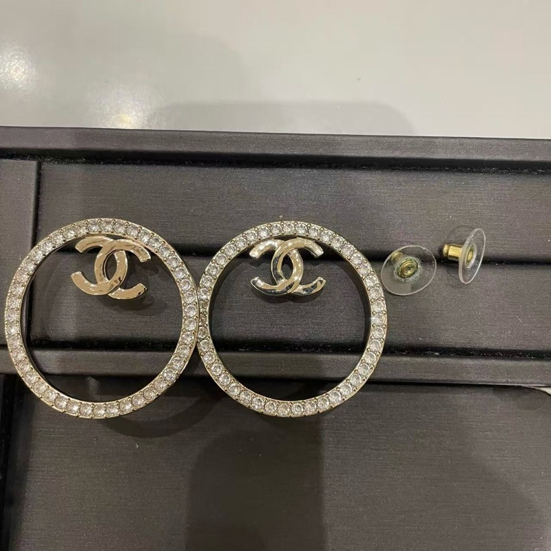 CHANEL 合金22B圓形鑽圈耳環-4