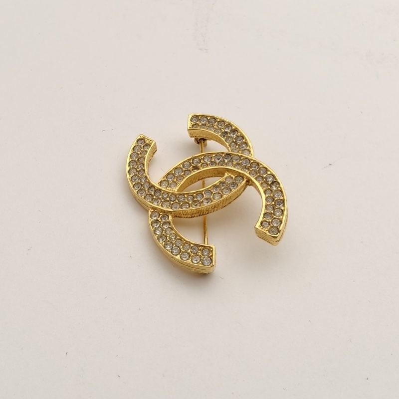 CHANEL 合金雙C滿鑽胸針-3