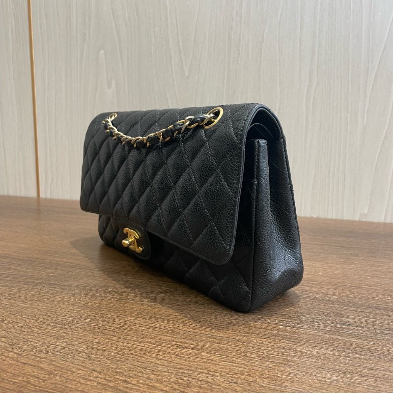 香奈兒/Chanel CF中號 黑金荔枝皮 鏈條包-3