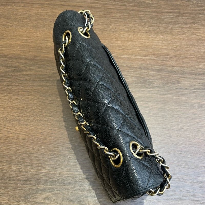 香奈兒/Chanel CF中號 黑金荔枝皮 鏈條包-4