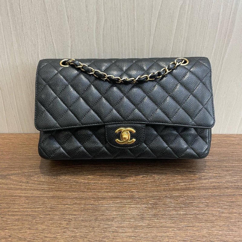 香奈兒/Chanel CF中號 黑金荔枝皮 鏈條包-6