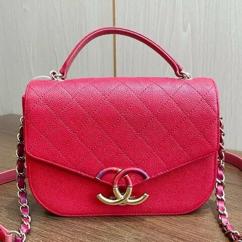 香奈兒/Chanel Coco Curve古巴紅金荔枝牛皮手提斜背郵差包