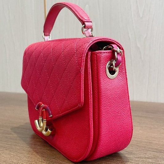 香奈兒/Chanel Coco Curve古巴紅金荔枝牛皮手提斜背郵差包-2