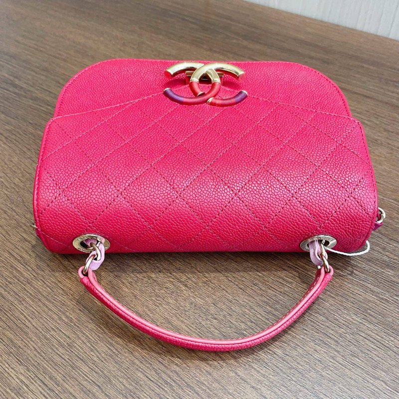 香奈兒/Chanel Coco Curve古巴紅金荔枝牛皮手提斜背郵差包-4