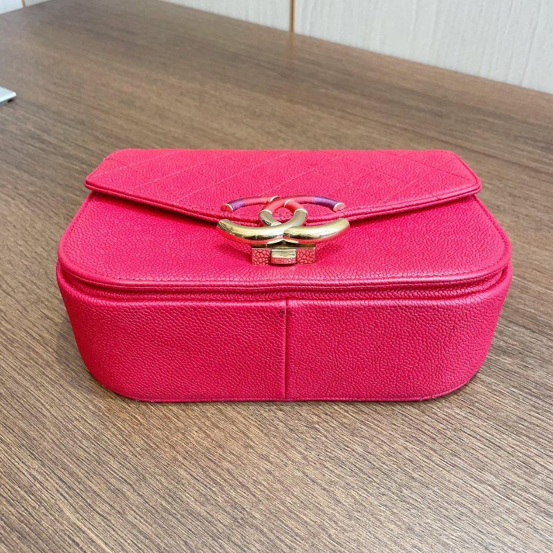 香奈兒/Chanel Coco Curve古巴紅金荔枝牛皮手提斜背郵差包-5