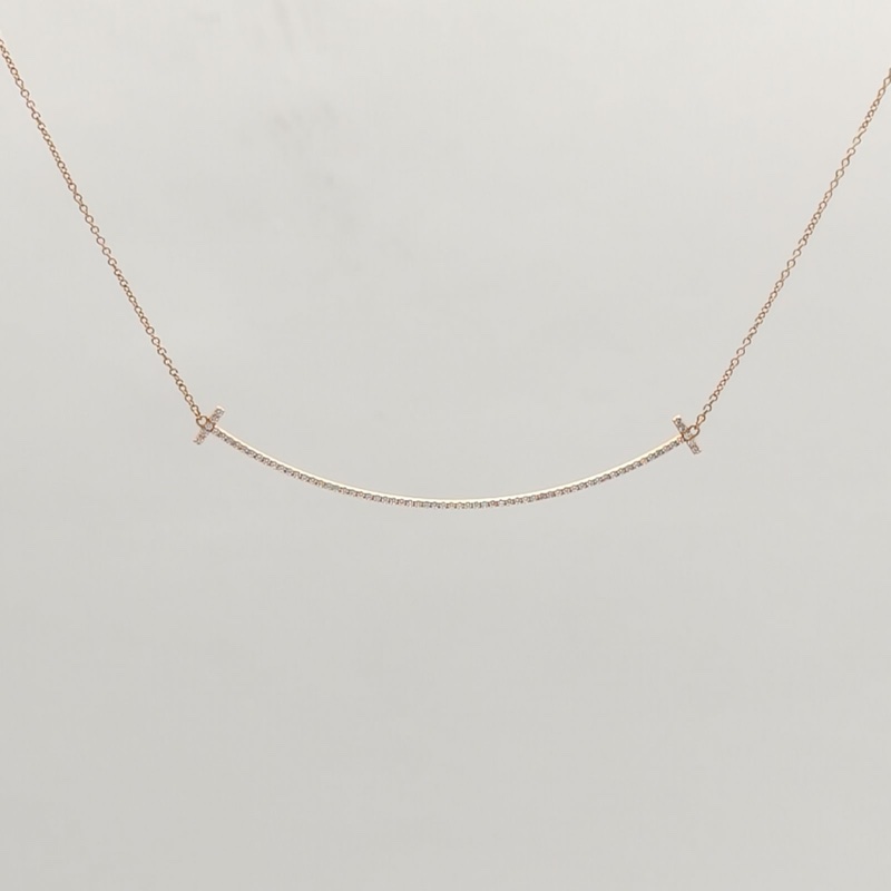 TIFFANY&CO TiffanyT微笑項鏈大號滿鑽18K玫瑰金/鑽石-1