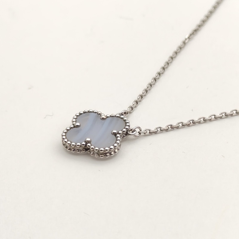 VAN CLEEF&ARPELS VintageAlhambra中號單花項鏈新扣18K白金/紫玉髓-2