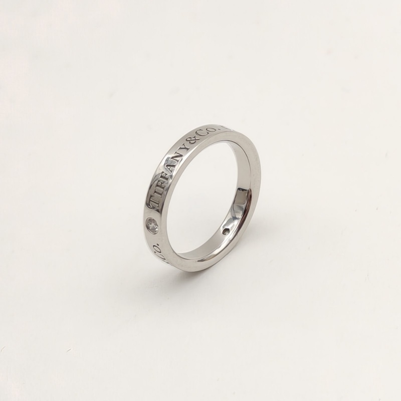 TIFFANY&CO Tiffany&Co.三鑽戒指窄版3mm鑽石/pt950-3