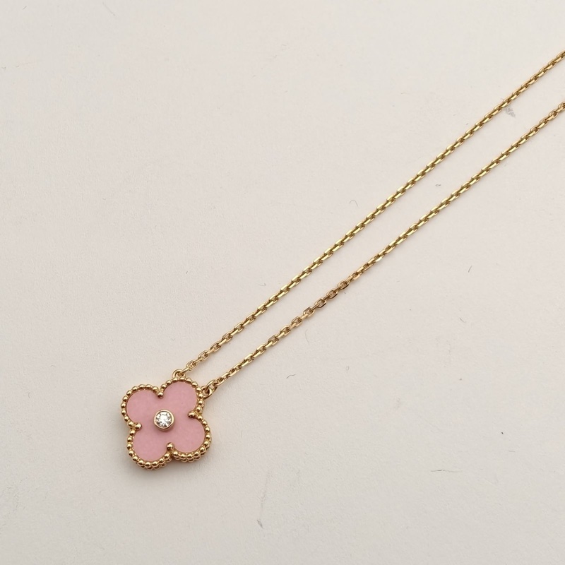 VAN CLEEF&ARPELS VintageAlhambra中號單花項鏈15年聖誕18K玫瑰金/鑽石/粉陶瓷-1
