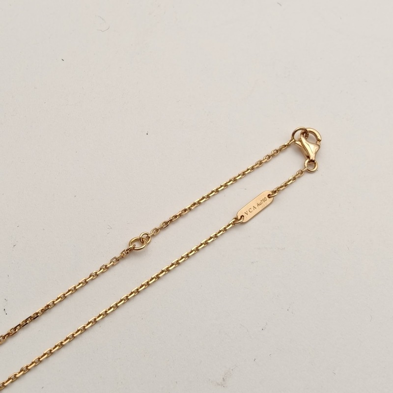 VAN CLEEF&ARPELS VintageAlhambra中號單花項鏈15年聖誕18K玫瑰金/鑽石/粉陶瓷-3