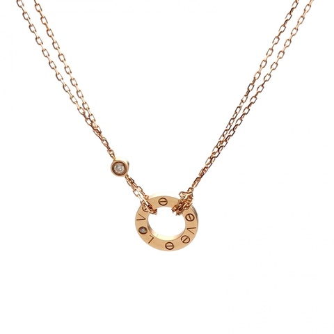 CARTIER LOVE兩鑽圓餅項鏈18K玫瑰金/鑽石