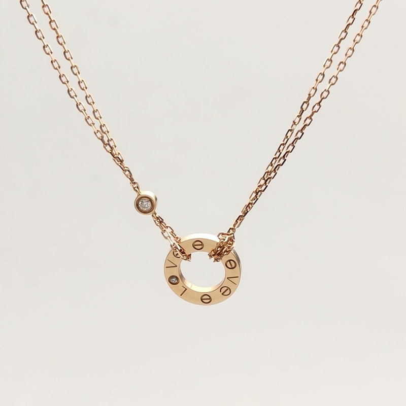 CARTIER LOVE兩鑽圓餅項鏈18K玫瑰金/鑽石-1