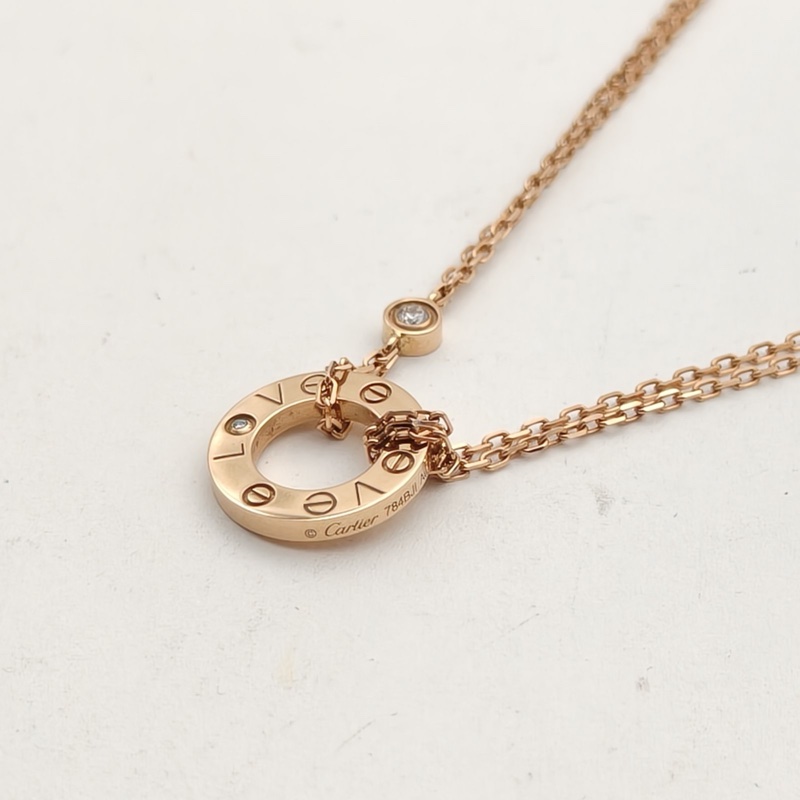 CARTIER LOVE兩鑽圓餅項鏈18K玫瑰金/鑽石-2