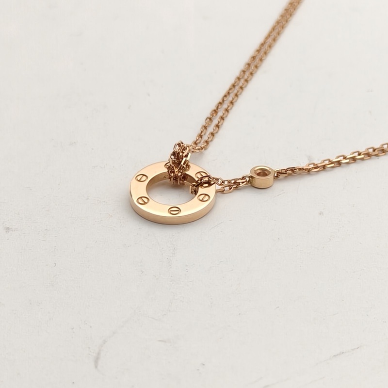 CARTIER LOVE兩鑽圓餅項鏈18K玫瑰金/鑽石-3