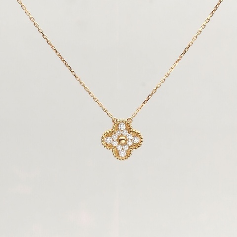 VAN CLEEF&ARPELS VintageAlhambra中號單花項鏈滿鑽18K黃金/鑽石