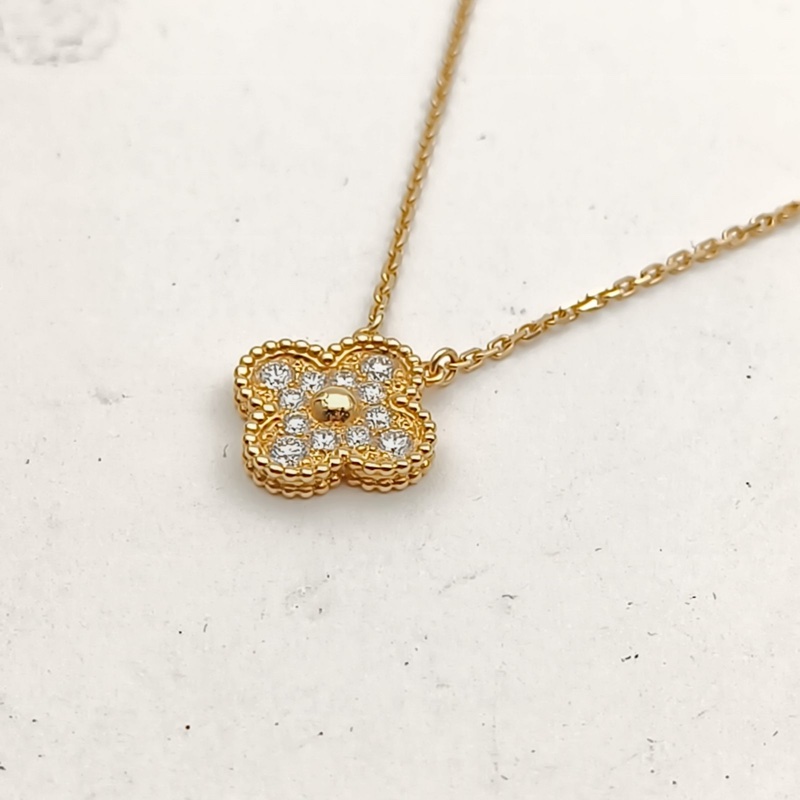 VAN CLEEF&ARPELS VintageAlhambra中號單花項鏈滿鑽18K黃金/鑽石-1