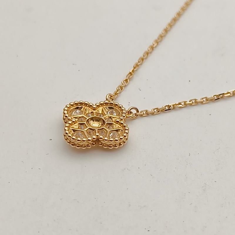 VAN CLEEF&ARPELS VintageAlhambra中號單花項鏈滿鑽18K黃金/鑽石-2