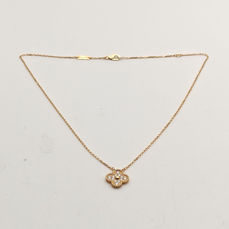 VAN CLEEF&ARPELS VintageAlhambra中號單花項鏈滿鑽18K黃金/鑽石-4