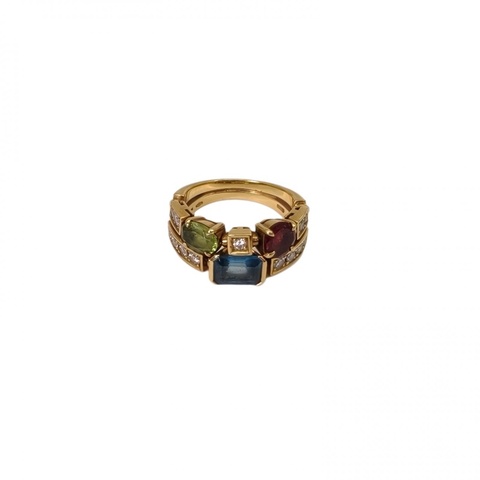 BVLGARI 18K黃金鑽石allegra系列彩寶戒指55
