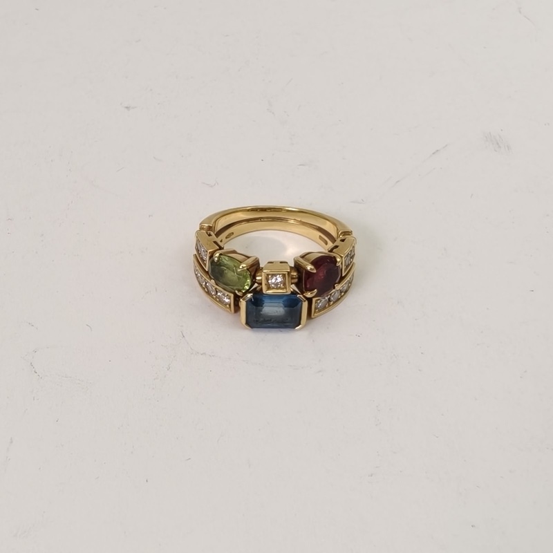 BVLGARI 18K黃金鑽石allegra系列彩寶戒指55-1