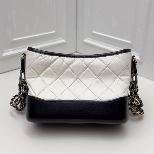 香奈兒/Chanel Gabrielle流浪包小號 白色菱格小羊皮-6