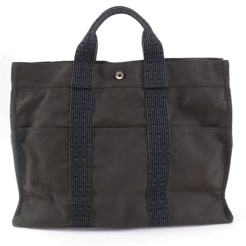 愛馬仕 Herline MM 帆布手提包，配銀色五金、鑰匙和掛鎖、Sellier 搭扣，灰色，法國製造，女士款。-0