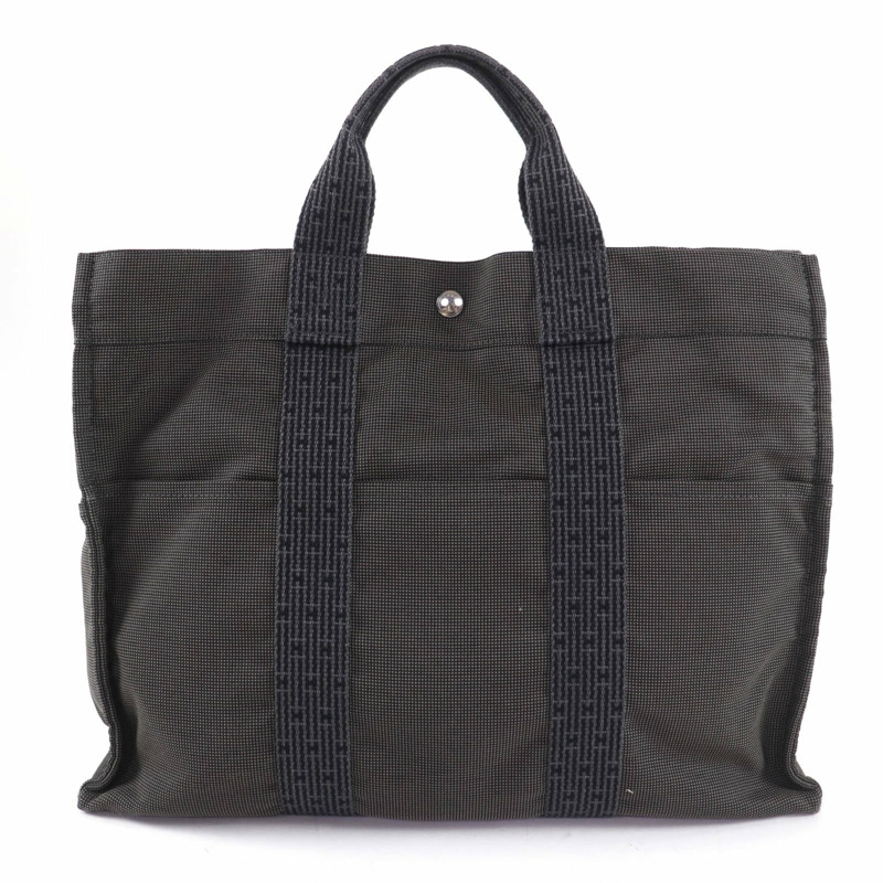 愛馬仕 Herline MM 帆布手提包，配銀色五金、鑰匙和掛鎖、Sellier 搭扣，灰色，法國製造，女士款。-1