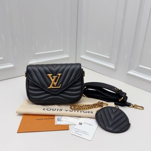 芯片款 路易威登/Louis Vuitton New Wave黑金牛皮肩背包