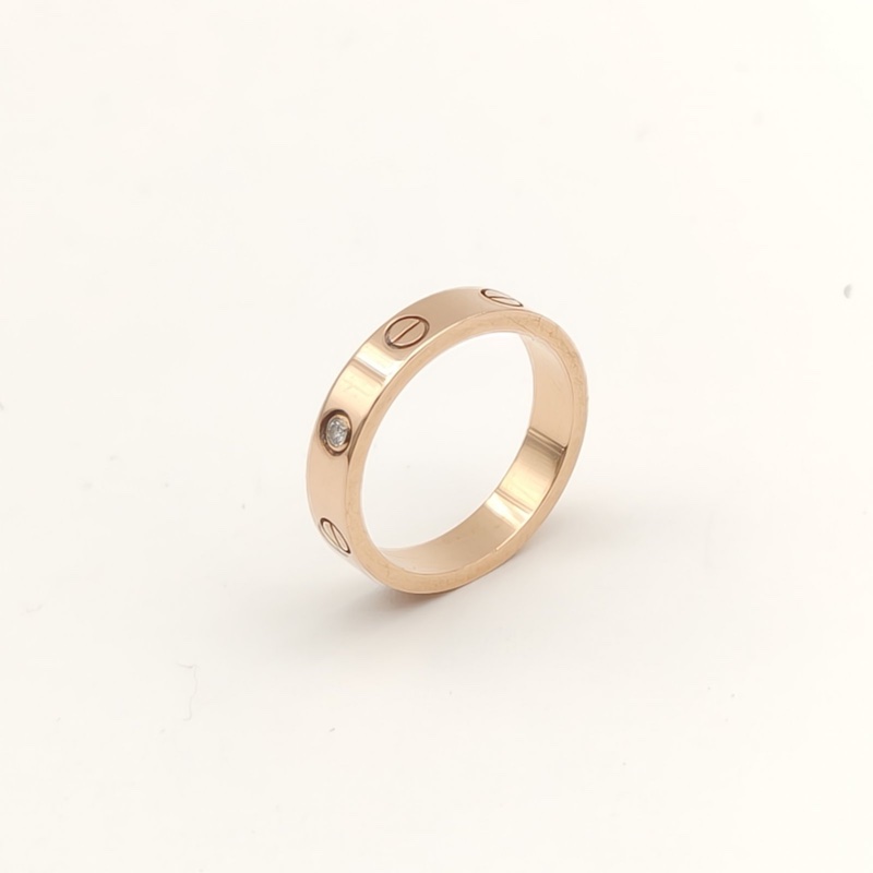 CARTIER LOVE單鑽窄版戒指18K玫瑰金/鑽石53-3