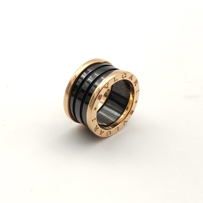 BVLGARI B.ZERO1彈簧戒指四圈18K玫瑰金/黑陶瓷52-3
