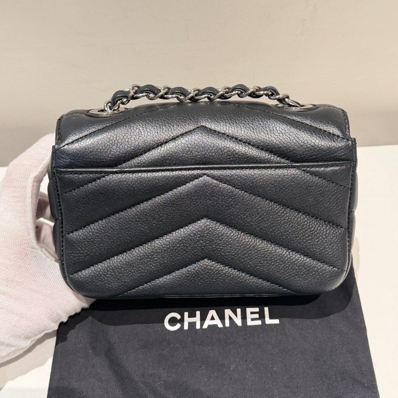 香奈兒/Chanel V紋CF大mini 黑銀配色荔枝小牛皮-1
