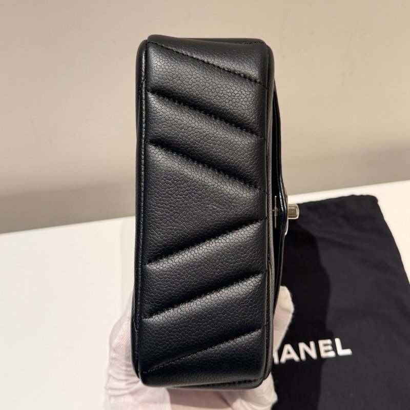 香奈兒/Chanel V紋CF大mini 黑銀配色荔枝小牛皮-4