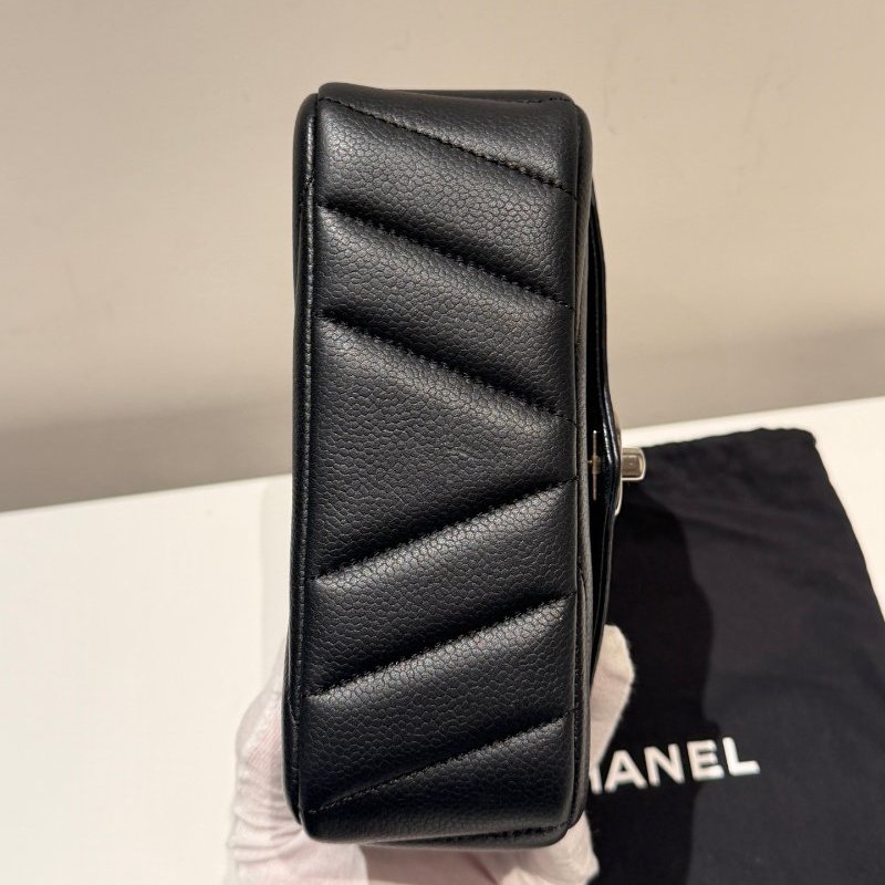 香奈兒/Chanel V紋CF大mini 黑銀配色荔枝小牛皮-7