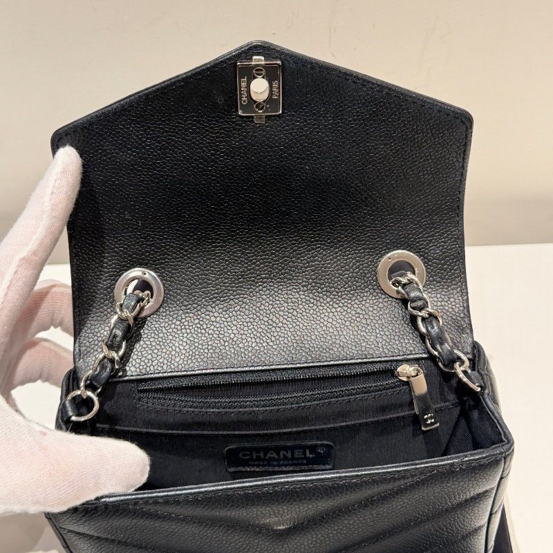 香奈兒/Chanel V紋CF大mini 黑銀配色荔枝小牛皮-8