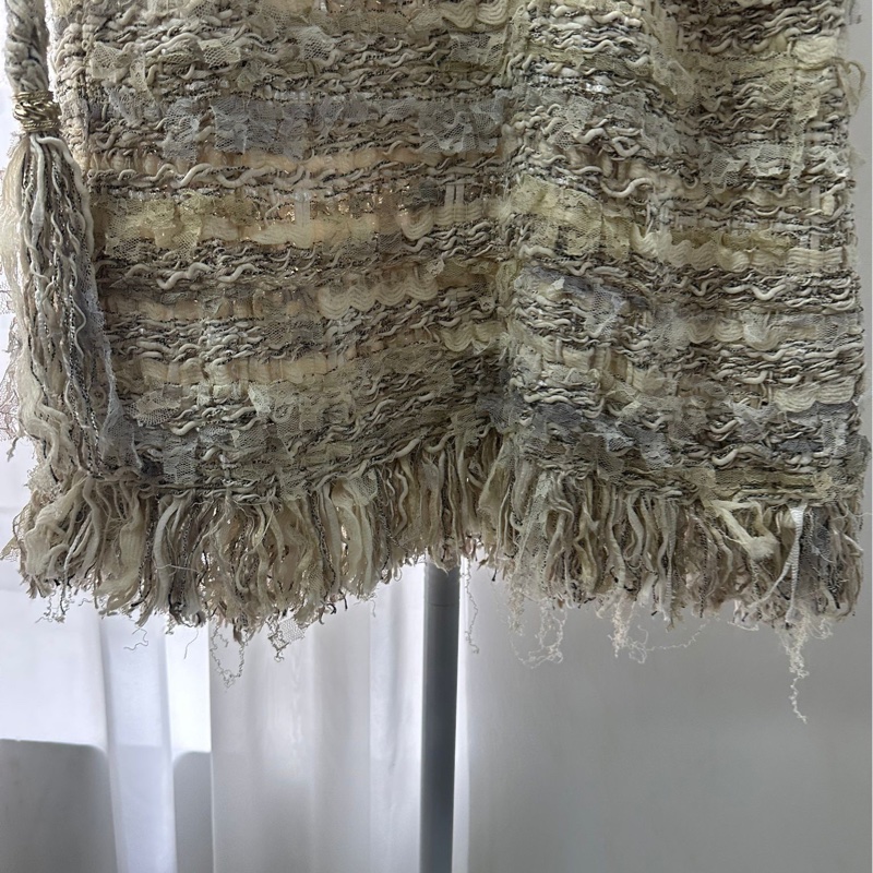 Chanel香奈兒18C希臘系列淺灰綠混色流蘇連身裙，腰鍊 34碼-3