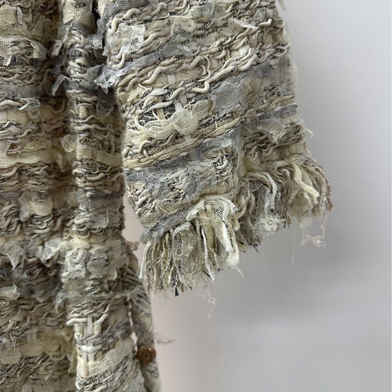 Chanel香奈兒18C希臘系列淺灰綠混色流蘇連身裙，腰鍊 34碼-4