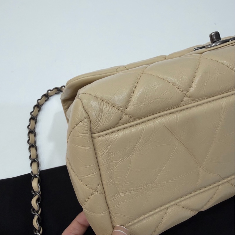 CHANEL 香奈兒 GO GO CF 油蠟牛皮 奶茶色 斜背包 肩背包 側背包 鍊條包 手提包-23